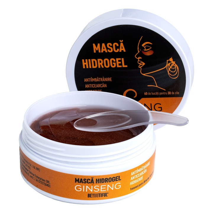Masca hydrogel pentru ochi, ten gras, cu extract de ginseng, anticearcane, diminuare vizibila a ridurilor, Beyoutiful, 60 bucati