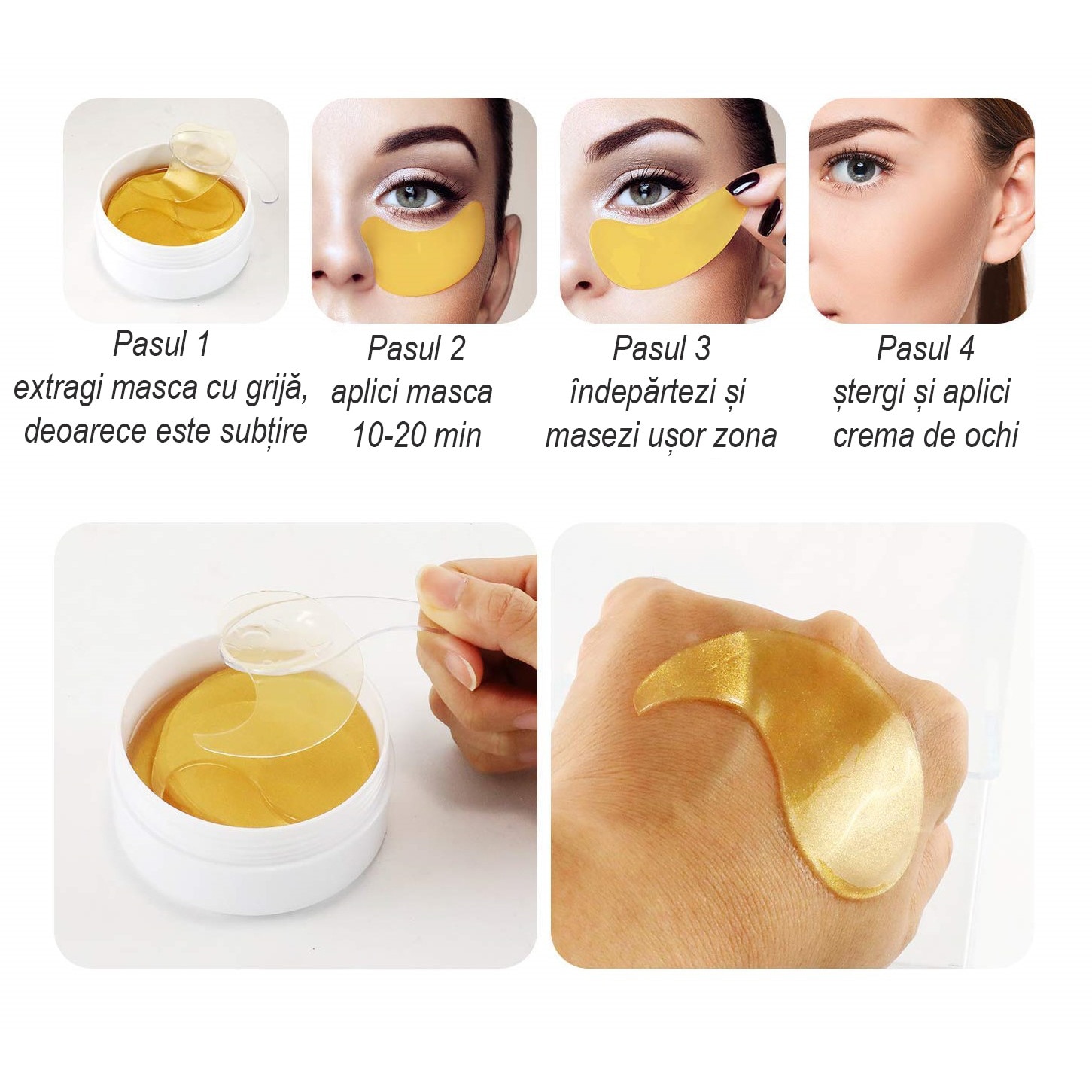 Plasturi pentru ochi din hidrogel cu aur, 60 bucati, Petitf : Farmacia Tei online