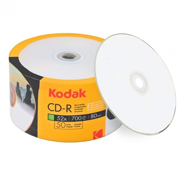 CD-R80 inkjet printabile LUCIOASE (GLOSSY) Kodak, 700 MB, pachet de 50 de discuri
