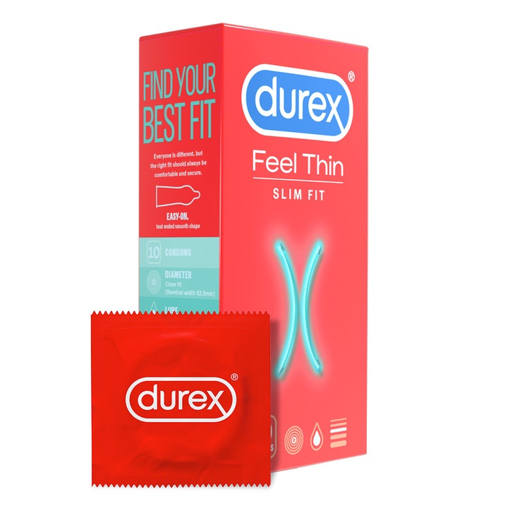 Презервативи Durex Feel Thin Slim Fit, 10 броя