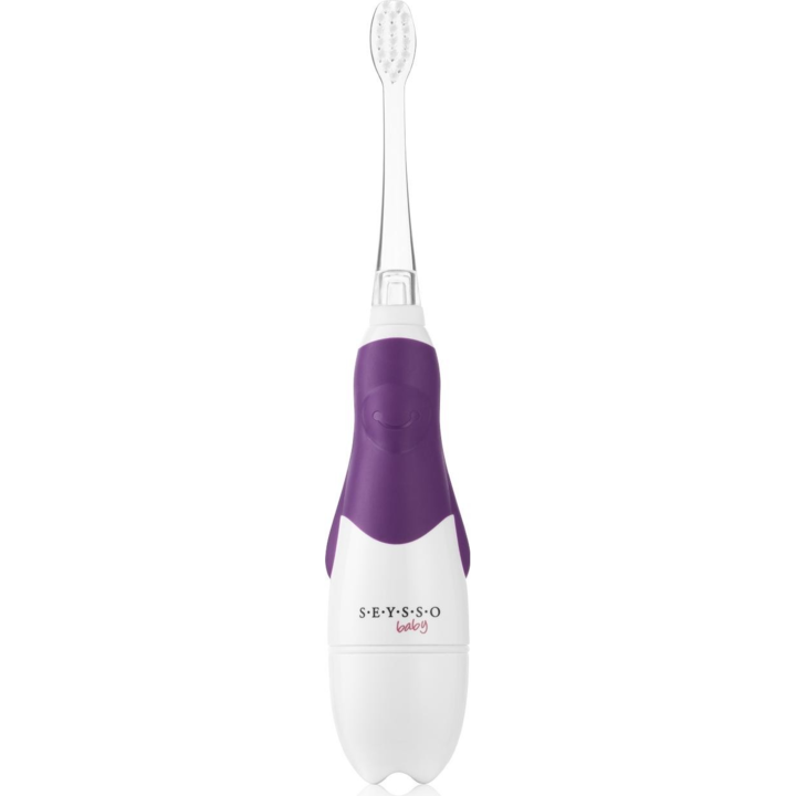 Periuta de dinti electrica pentru copii Seysso Baby Penguin Sonic 0-3 ani, 16000 mpm, Alb/Violet