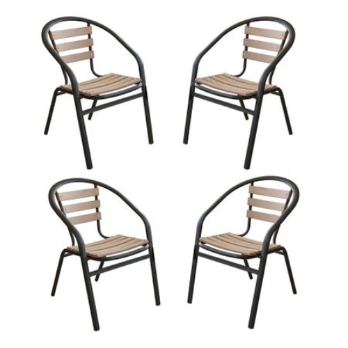 Set 4 scaune cu brate polywood natural 77x40x37cm