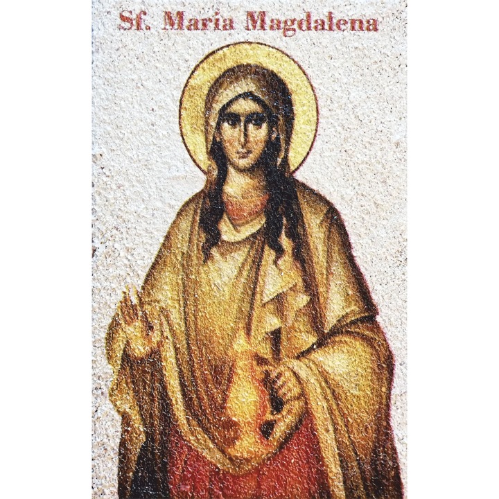 Icoana pe COAJA DE OU, " Sfanta MARIA MAGDALENA" , Ecoart Movement , suport de lemn,28 cm x 18 cm