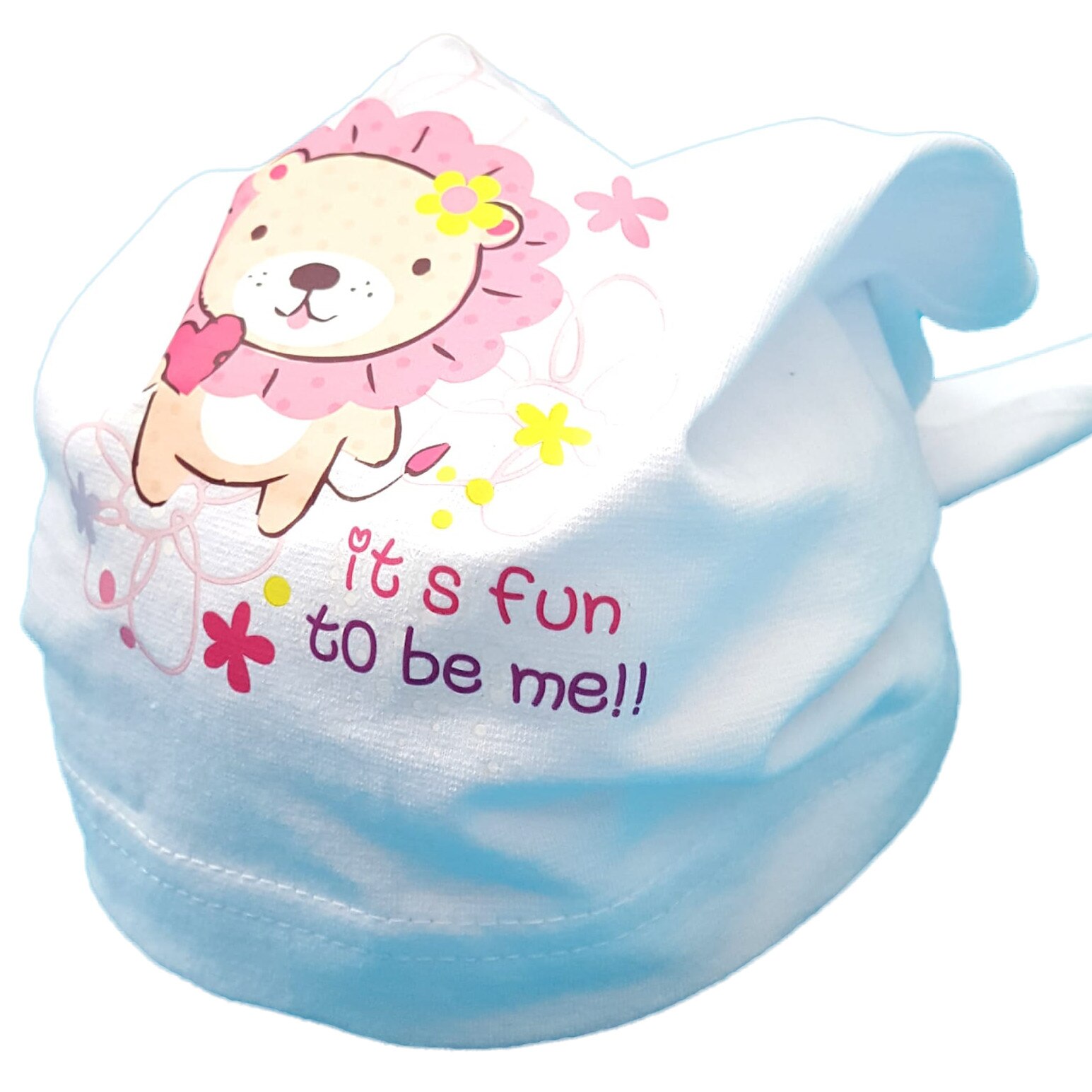 Bandana/batic Mic Pitic B7NN din bumbac cu imprimeu leu, alb-roz, 0-1 ani