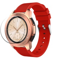Curea Silicon Sikai 20mm + Sticla Protectie, compatibile cu smartwatch Samsung Galaxy watch 42mm diagonala, Huawei Watch GT 2 (42mm), Rosu CS01