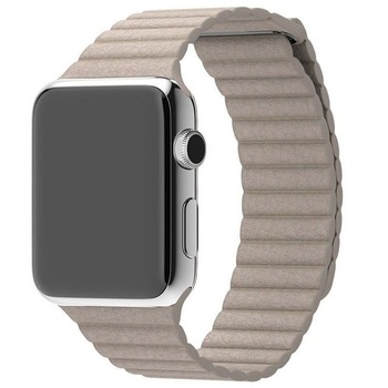 Curea piele prindere magnetica compatibila cu Apple Watch 1/2/3/4/5/6, Leather Loop, 42mm, Bej, bratara ceas Curea piele prindere magnetica compatibila cu Apple Watch 1/2/3/4/5/6, Leather Loop, 42mm, Bej, bratara ceas
