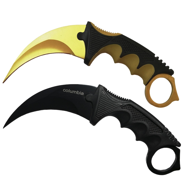 Комплект ножове CS:GO Karambit, жълт, златен, плюс кания и ремък + CS:GO нож Karambit, черен, черен, плюс кания и ремък
