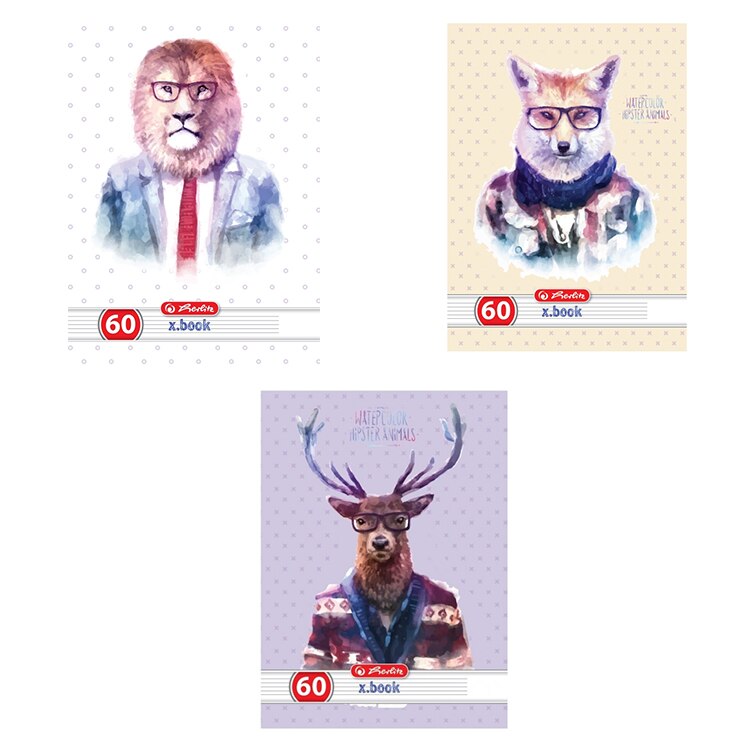 Set 10 caiete Herlitz Hipster Animals A4, Dictando, 60 File