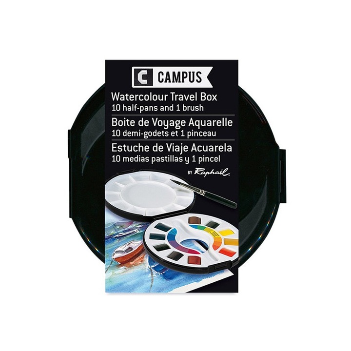 Комплект акварелни бои RAPHAEL CAMPUS 10 цвята в пластмасова кутия с 1 четка