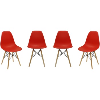 Set 4 scaune bucatarie / dining Kring Kai, lemn / PP, Rosu Set 4 scaune bucatarie / dining Kring Kai, lemn / PP, Rosu