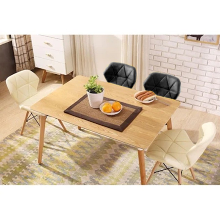 Set 4 scaune dining / bucatarie Kring Rome, picioare lemn, tapiterie PU, Negru