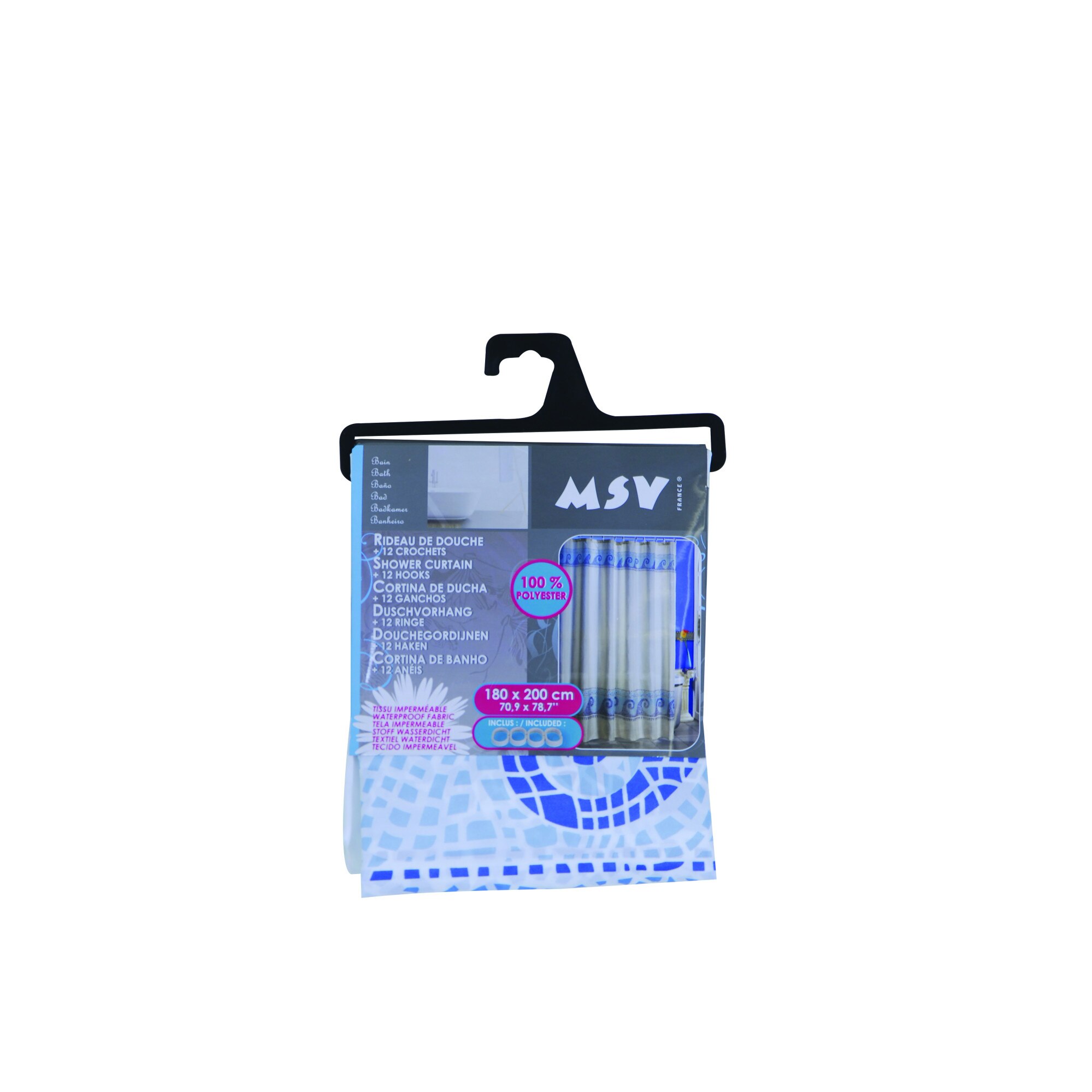 Perdea dus poliester , Msv, 180x200 cm, alb/albastru