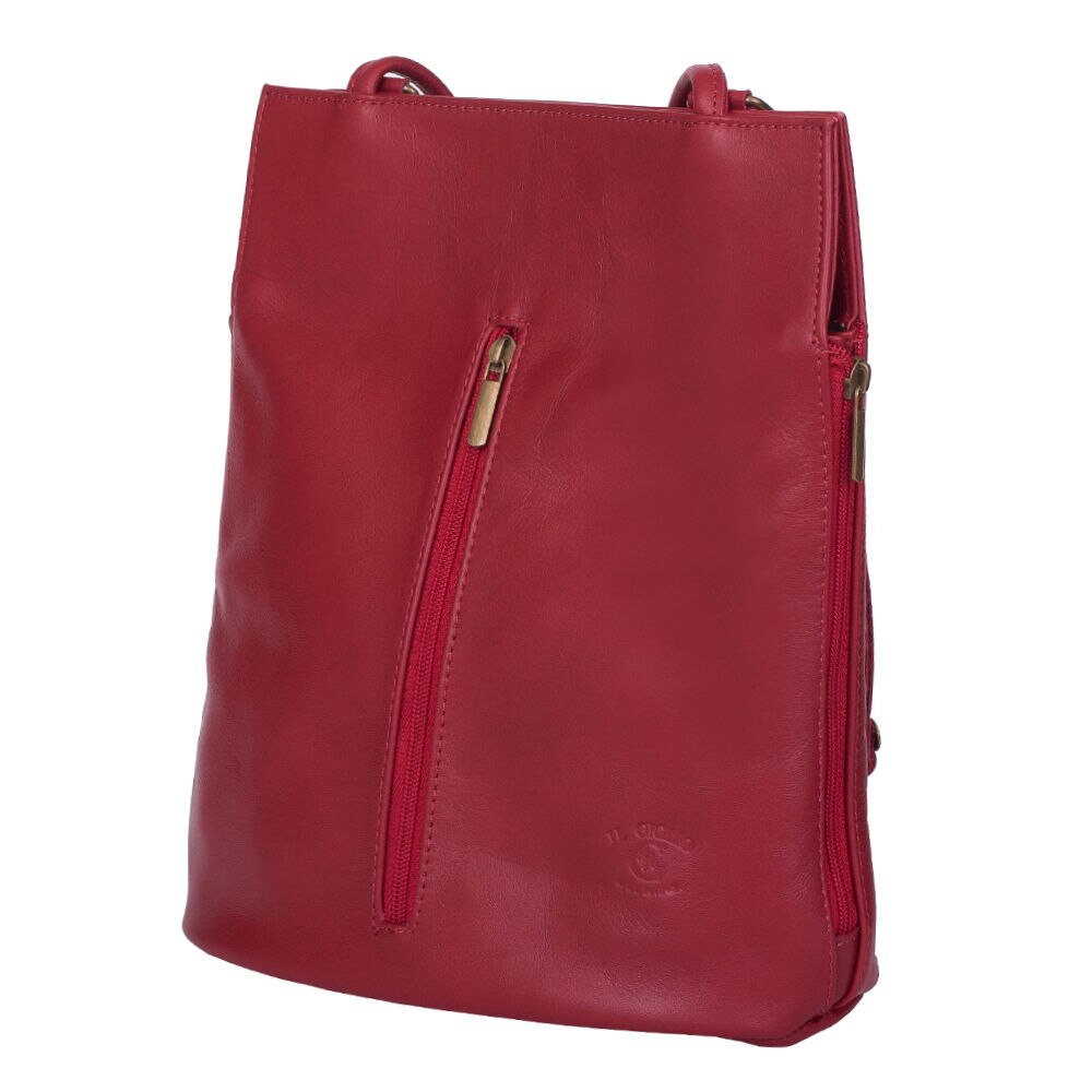 Geanta si rucsac 2-in-1 din piele naturala David rosie