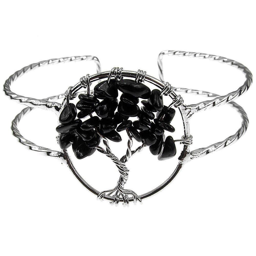 Bratara statement Copacul Vietii cu agat negru, GlamBazaar, Reglabila, cu Agate, Negru, tip bratara statement cu pietre naturale