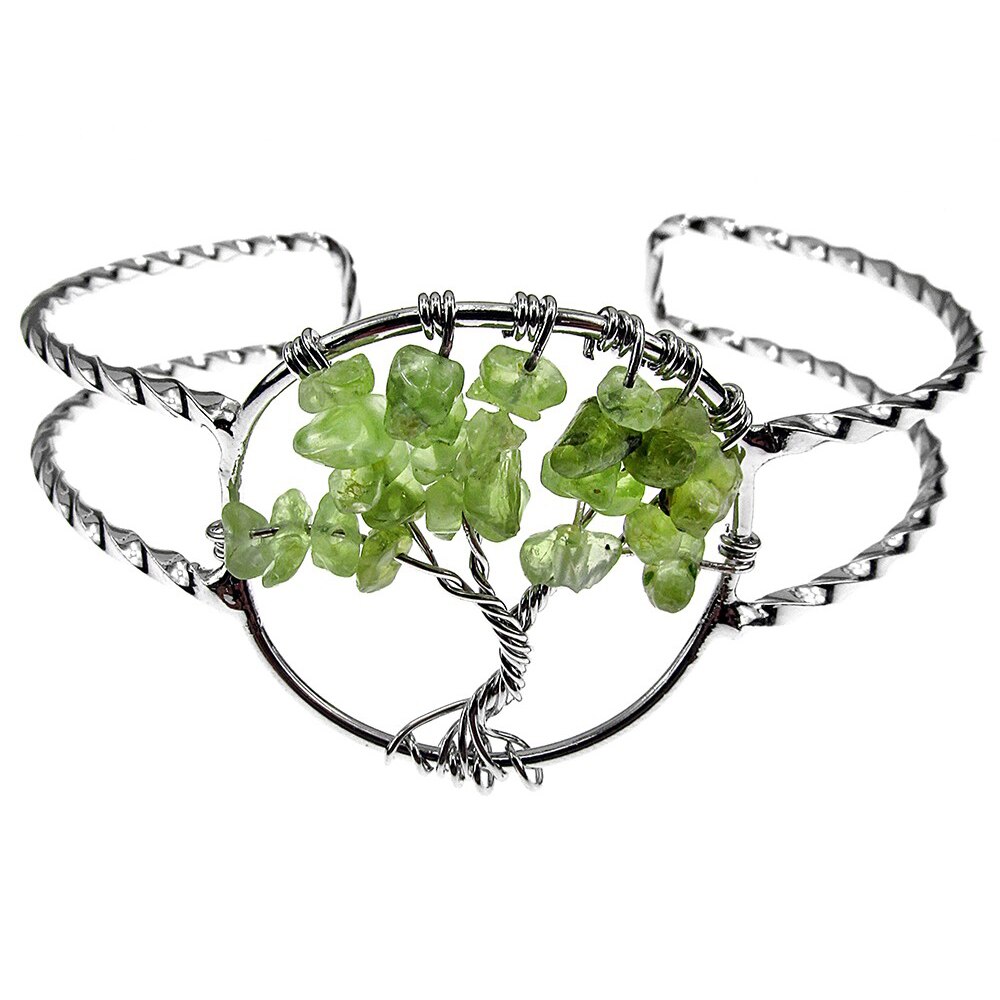 Bratara statement Copacul Vietii cu peridot, GlamBazaar, Reglabila, cu Peridot, Verde, tip bratara statement cu pietre naturale