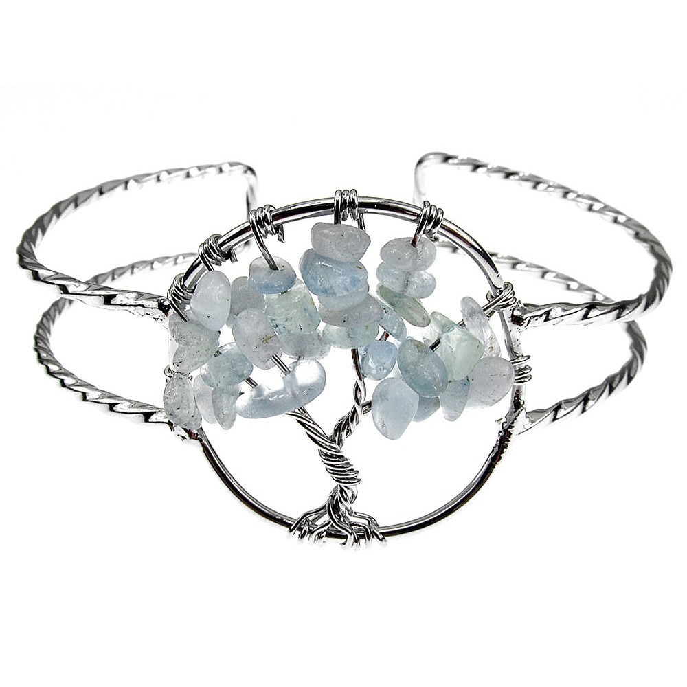Bratara statement Copacul Vietii cu acvamarin, GlamBazaar, Reglabila, cu Acvamarin, Bleu, tip bratara statement cu pietre naturale