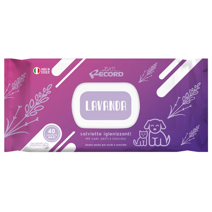 Servetele antibacteriene pentru animale Record, Lavanda, 40 buc