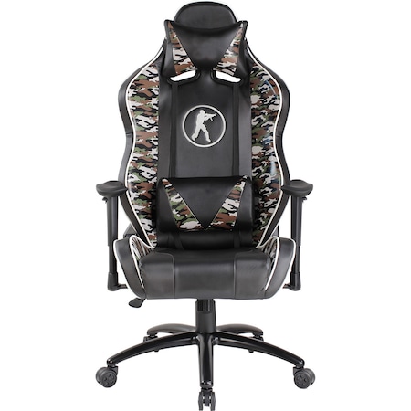 Scaun gaming Kring Army Force, cu suport lombar si tetier, PU, Camuflaj