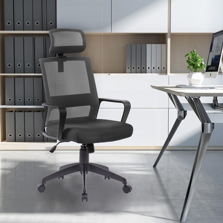 Scaun de birou ergonomic Kring Erik, cu tetiera, mesh, Negru