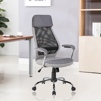 Scaun de birou Kring Gary, material textil + mesh, tetiera si suport lombar, Gri Scaun de birou Kring Gary, material textil + mesh, tetiera si suport lombar, Gri