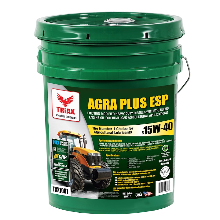 Масло за селскостопански двигатели Triax Agra Plus ESP 15W-40 Semi-Synthetic CK-4, 18.9 l