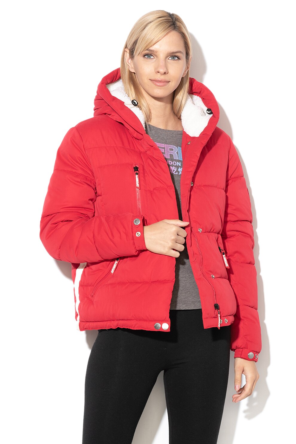 SUPERDRY, Geaca cu vatelina si captuseala de blana shearling sintetica Sphere, Fucsia, L