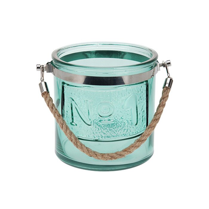 Felinar sticla color, cu maner din iuta, 15x15 cm