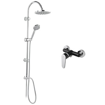 Set Coloana de dus cu suport culisant si baterie FERRO, Rondo, Para fixa si mobila, Cromat/Negru Set Coloana de dus cu suport culisant si baterie FERRO, Rondo, Para fixa si mobila, Cromat/Negru