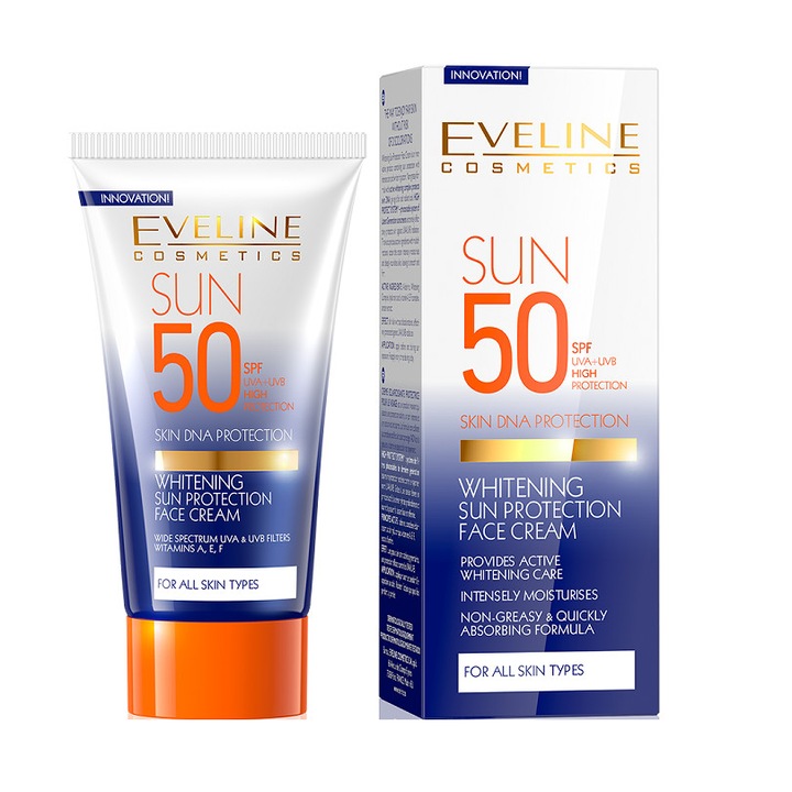Arckrém fényvédővel, Eveline Cosmetics, SPF 50, Minden bőrtípusra, 50 ml