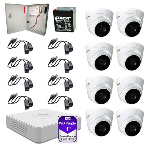 Sistem supraveghere video 8 camere 2MP interior/exterior Hikvision, FullHD + HDD 1TB cu toate accesoriile incluse