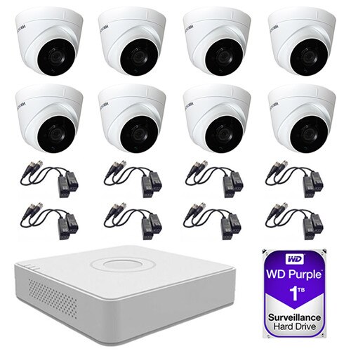 Sistem supraveghere video 8 camere 2MP interior/exterior Hikvision, FullHD + 1TB HDD + 16 mufe video