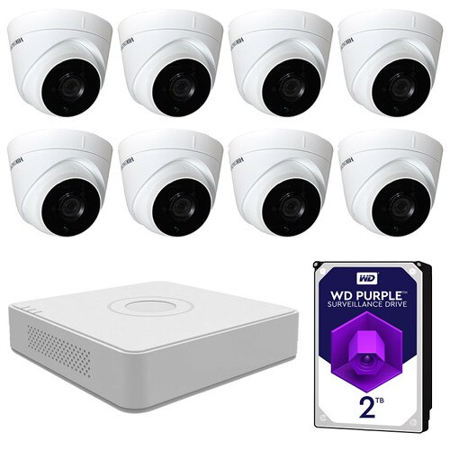Sistem supraveghere video 8 camere 2MP interior/exterior Hikvision, FullHD + 2TB HDD