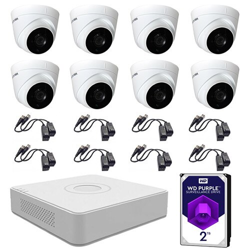 Sistem supraveghere video 8 camere 2MP interior/exterior Hikvision, FullHD + 2TB HDD + 16 mufe video