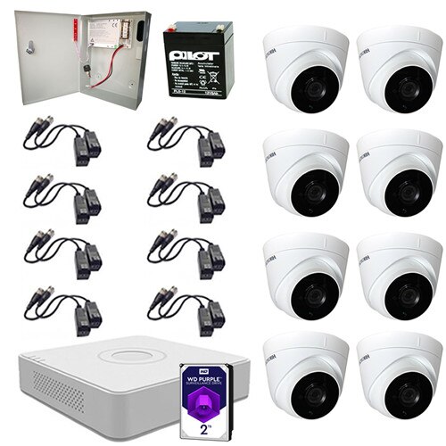 Sistem supraveghere video 8 camere 2MP interior/exterior Hikvision, FullHD + HDD 2TB cu toate accesoriile incluse