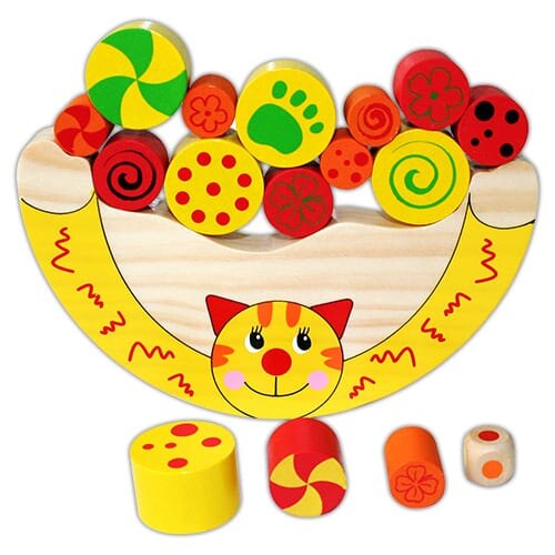 Joc de echilibrare, 17 piese din lemn, multicolor, 3-5 ani
