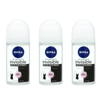 Pachet 3x Deodorant roll-on 48h Nivea Invisible Black& White Clear, 50ml Pachet 3x Deodorant roll-on 48h Nivea Invisible Black& White Clear, 50ml