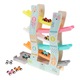 Jucarie educativa , interactiva din lemn, pista de curse cu masinute multicolorate, circuit din lemn cu 6 piste, DLP080