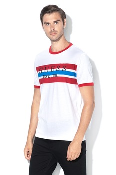 GUESS JEANS, Tricou cu broderie logo 015, Alb/Rosu GUESS JEANS, Tricou cu broderie logo 015, Alb/Rosu