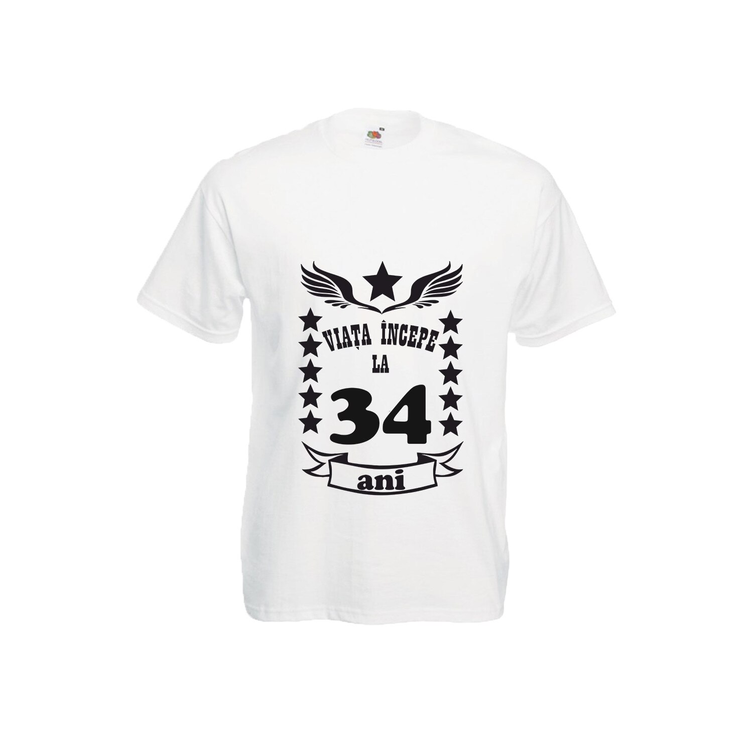 Tricou barbatesc personalizat viata incepe la 34 ani alb XL