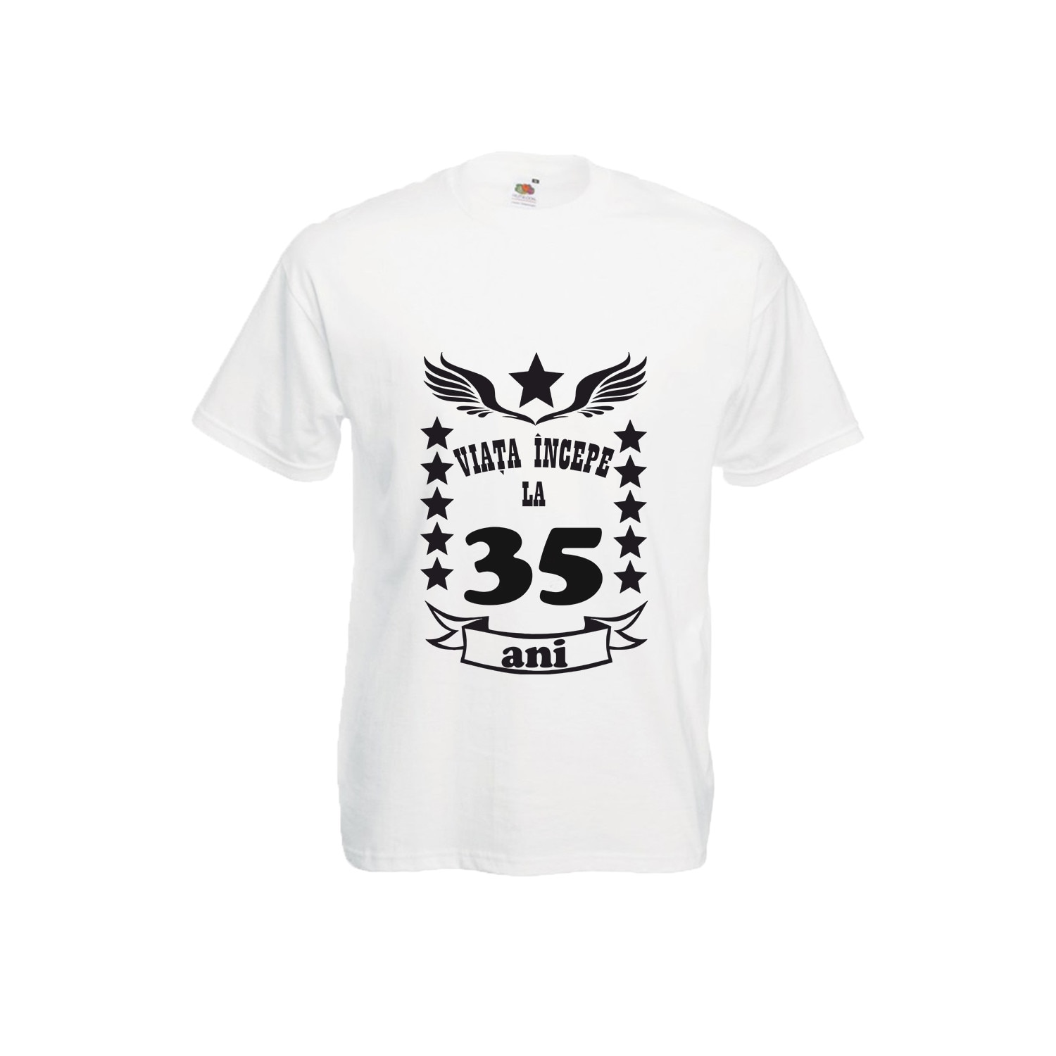 Tricou barbatesc personalizat viata incepe la 35 ani alb 2XL