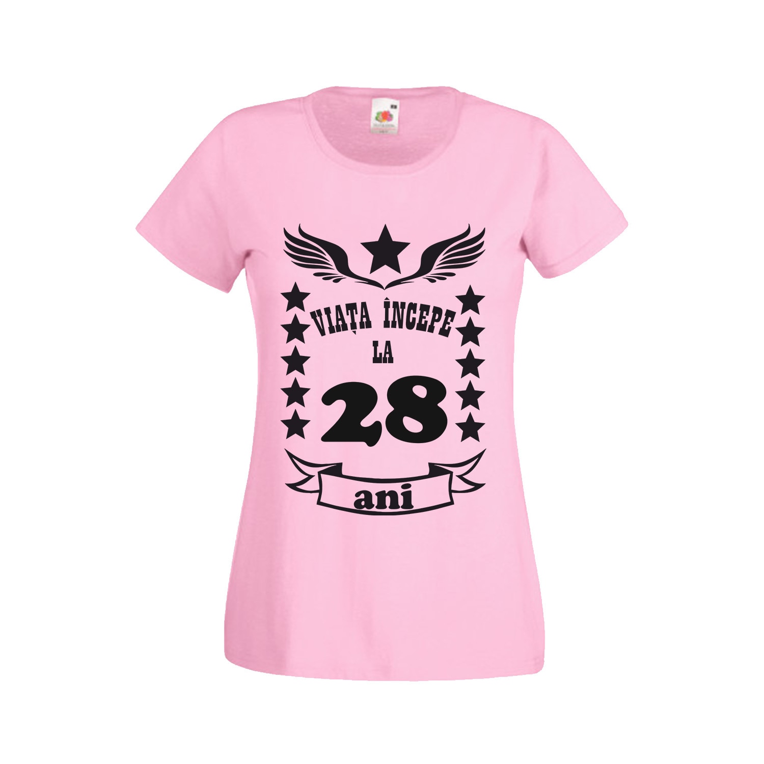 Tricou personalizat dama mesaj aniversare varsta 28 ani roz M