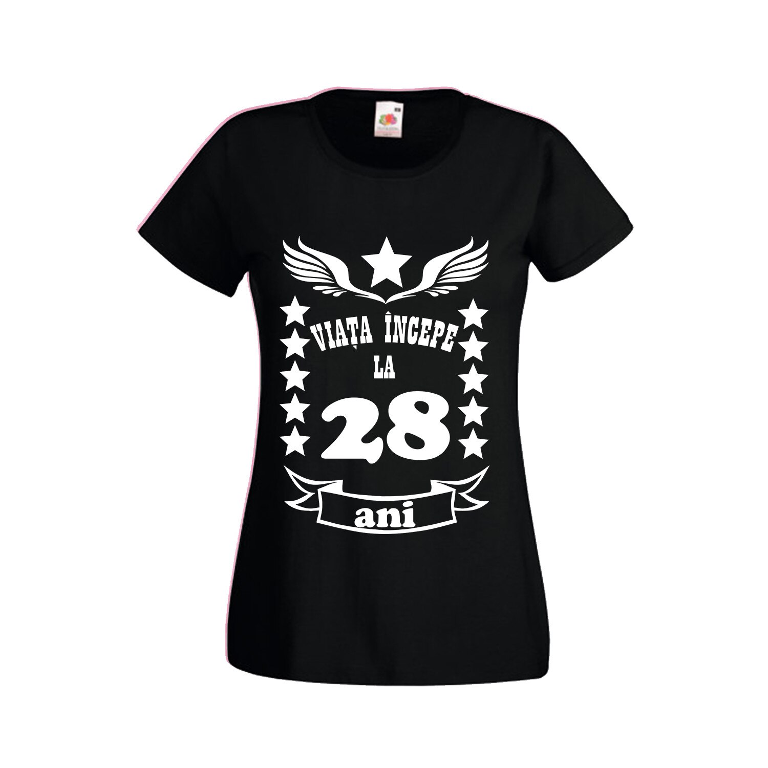Tricou personalizat dama mesaj aniversare varsta 28 ani negru 2XL