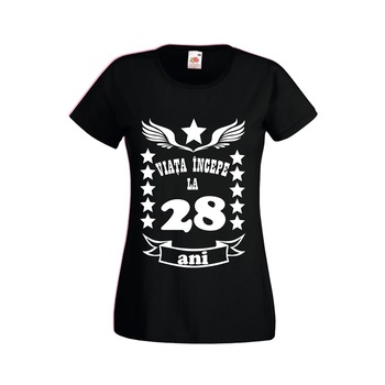 Tricou personalizat dama mesaj aniversare varsta 28 ani negru L Tricou personalizat dama mesaj aniversare varsta 28 ani negru L