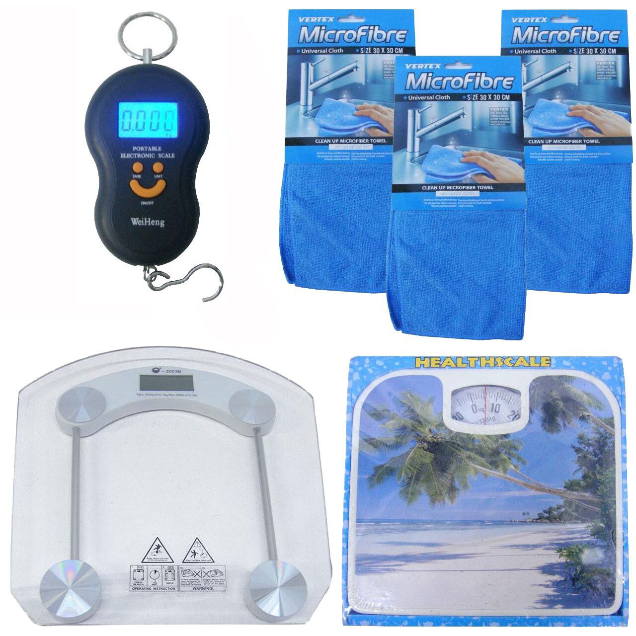 Pachet - 1 x Cantar electronic, Portabil, 40kg + Cantar corporal, Electronic + Cantar corporal, Mecanic + 3 x Lavete din microfibre