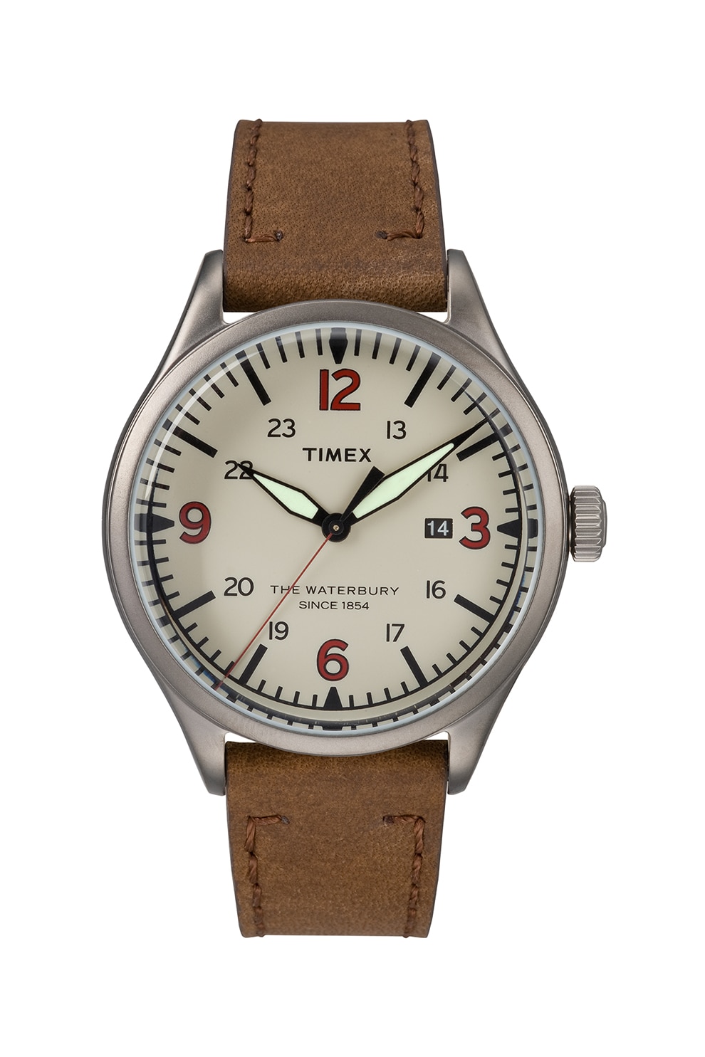 Timex, Ceas cu o curea de piele, Maro/Crem