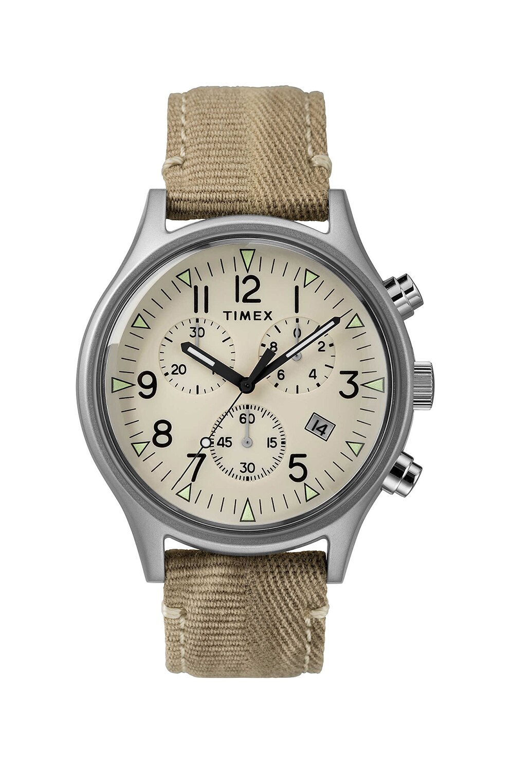 Timex, Ceas cronograf cu o curea de denim, Maro nisip/Argintiu