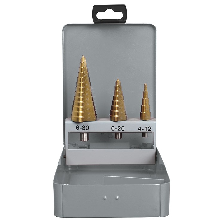 Set 3 burghie in trepte 4-30 mm, HSS, TIN, F430, Fervi