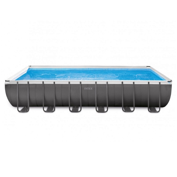 Intex fémvázas úszómedence, föld feletti, téglalap alakú, szűrőszivattyúval, létrával és takarólappal, 731 x 365 x 131 cm