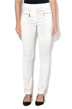 GUESS BY MARCIANO, Pantaloni conici, cu aplicatii cu fermoar, Alb, M GUESS BY MARCIANO, Pantaloni conici, cu aplicatii cu fermoar, Alb, M