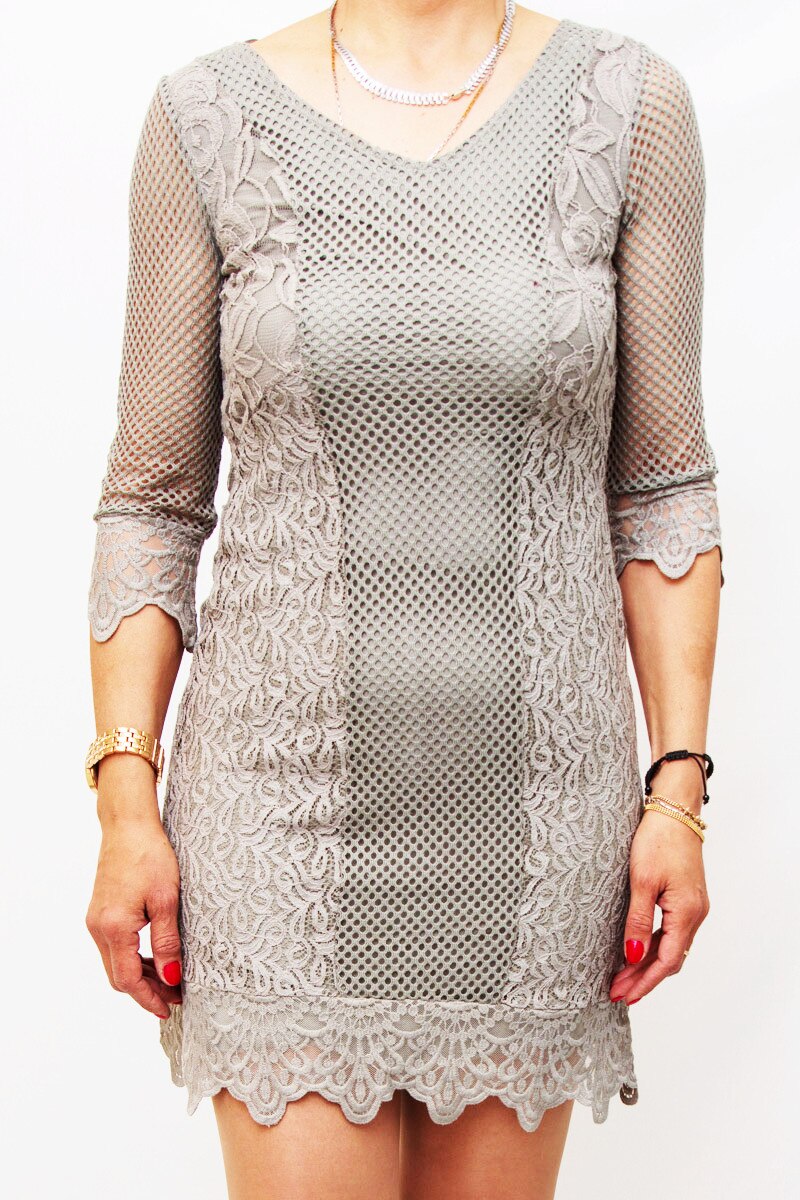 Rochie cu broderie Sisters Point, Crem